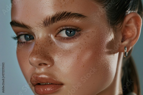 a close up of a woman's face photo