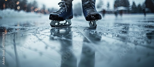 A machine smooths the ice surface post-skating, providing a perfect copy space image. photo