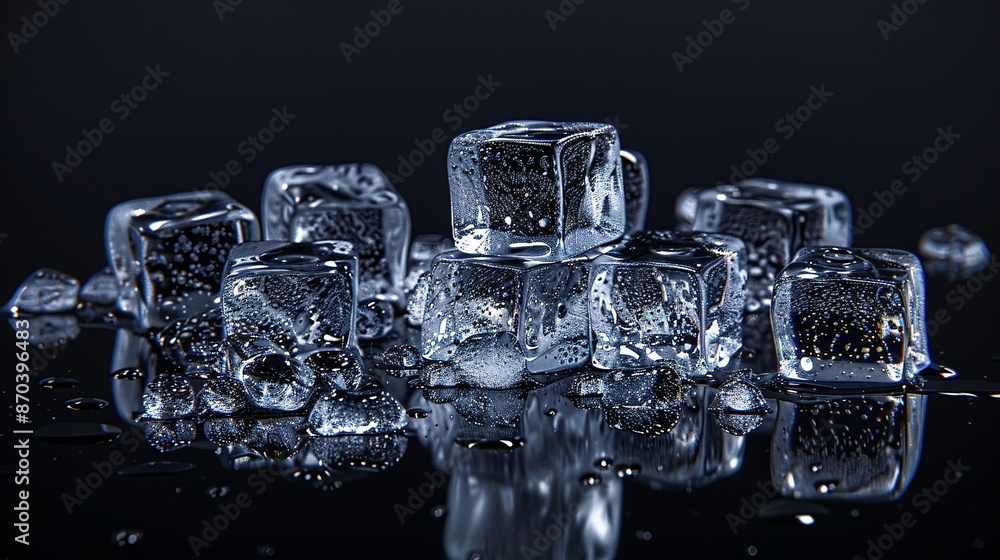 a group of ice cubes on a black surface a group of ice cubes on a black surface