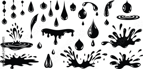 a collection of puddle drip black and white illustrations