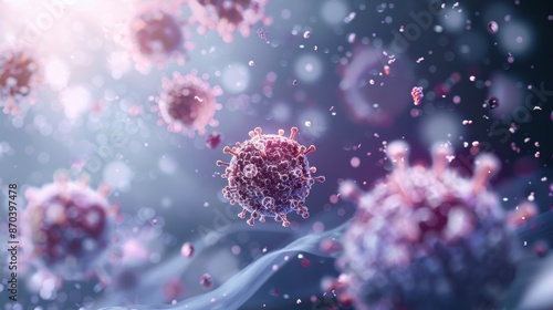 Airborne pathogens, microscopic view, floating particles, infection risk, health hazard