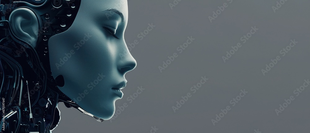 A profile of a humanoid head robot in a banner style A profile of a humanoid head robot in a banner style
