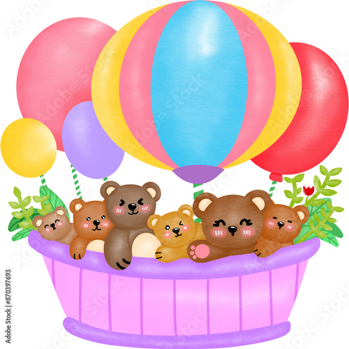 Bears family in the balloon