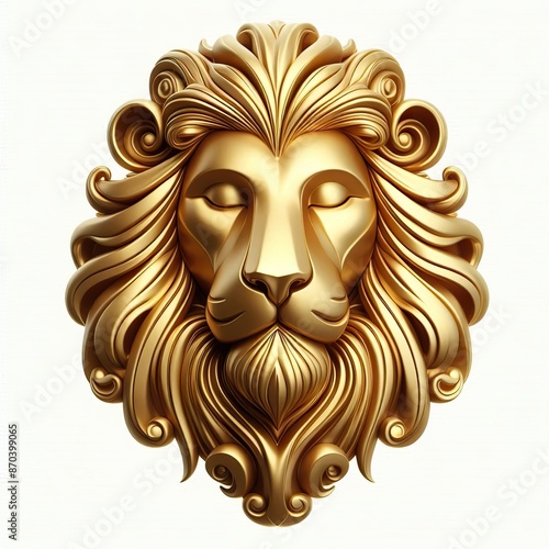 A 3D Gold stylized portrait of Lion face with closed eyes, depicted with elegant © JetHuynh