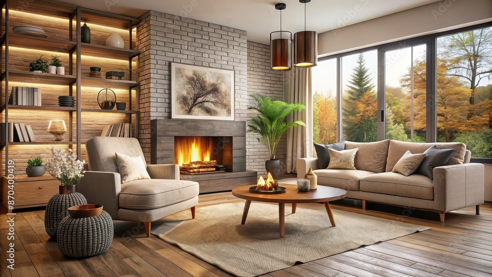 Cozy living room with a fireplace and comfortable seating, interior, room, cozy, living, fireplace, comfortable, seating, home Cozy living room with a fireplace and comfortable seating, interior, room, cozy, living, fireplace, comfortable, seating, home