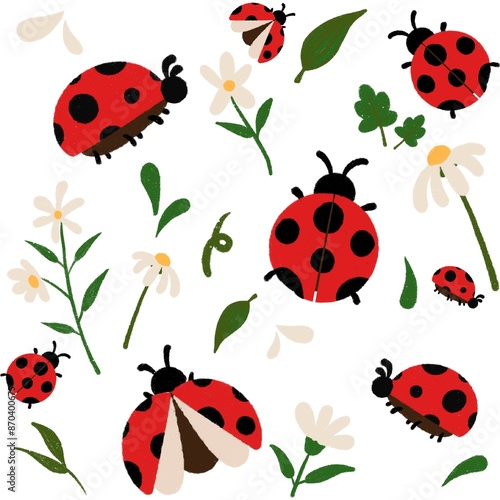 Lady Bugs Seamless Pattern