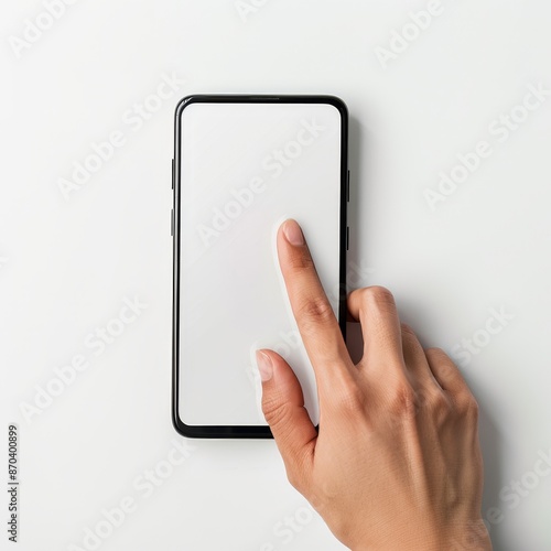 Wallpaper Mural A hand swiping on a horizontal mockup phone screen with a large blank screen, isolated on a white background.  Torontodigital.ca