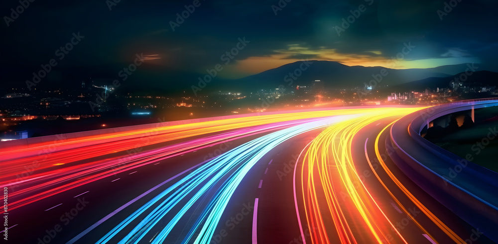 Colorful light trails on road Colorful light trails on road