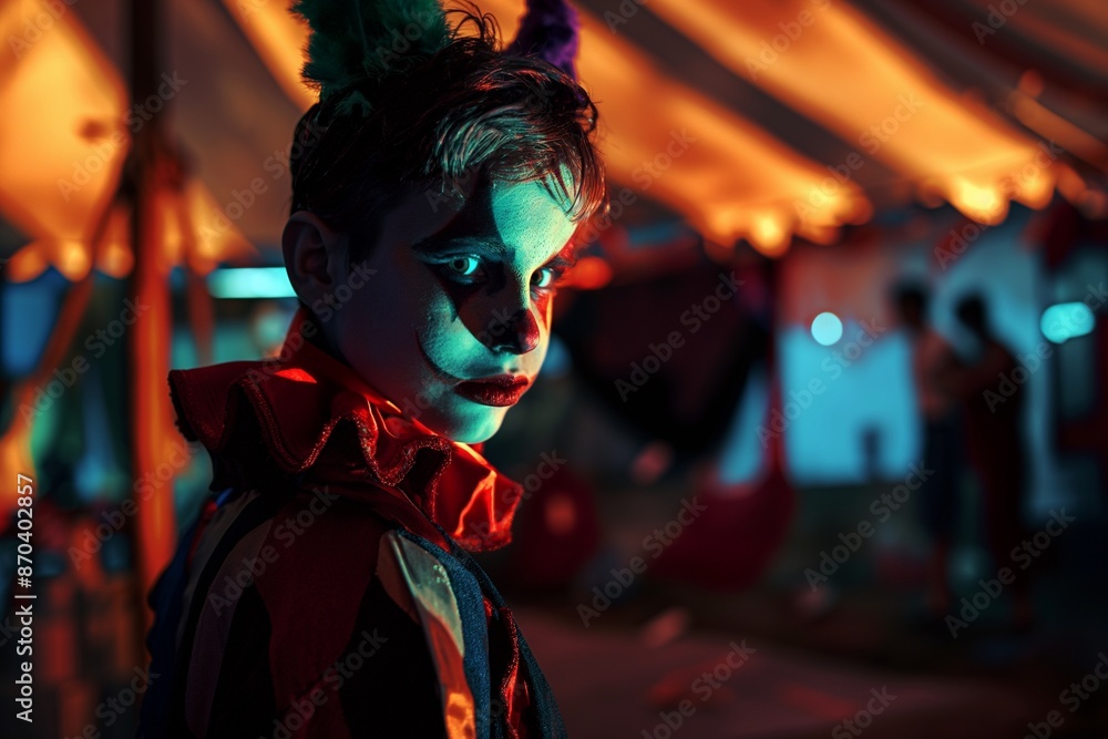 Mysterious Child in Vampire Costume at Halloween Carnival, Halloween Horror Celebration Costume Concept Mysterious Child in Vampire Costume at Halloween Carnival, Halloween Horror Celebration Costume Concept