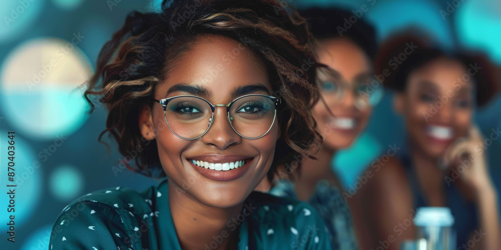 Casual meeting of smiling diverse business team analyzing financial data Casual meeting of smiling diverse business team analyzing financial data