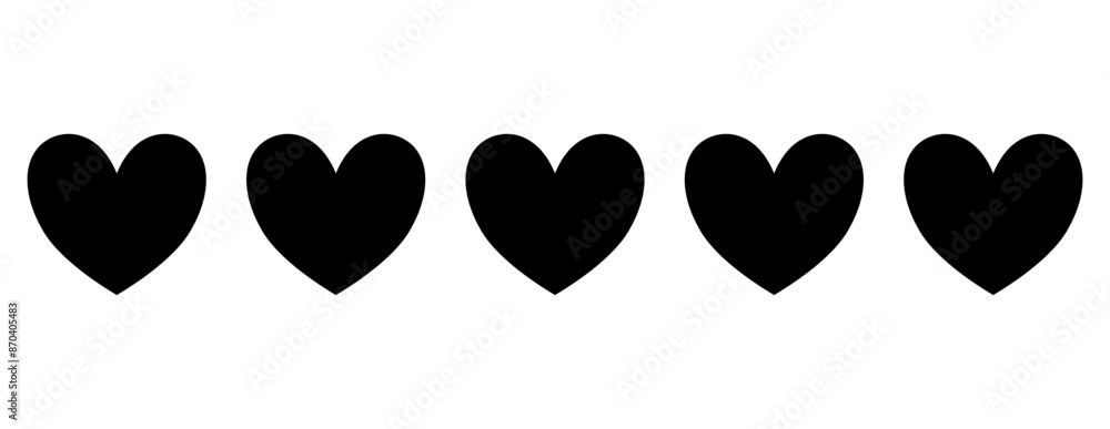 Five Black Hearts for Positive Feedback and Likes, Isolated on Transparent Background Five Black Hearts for Positive Feedback and Likes, Isolated on Transparent Background