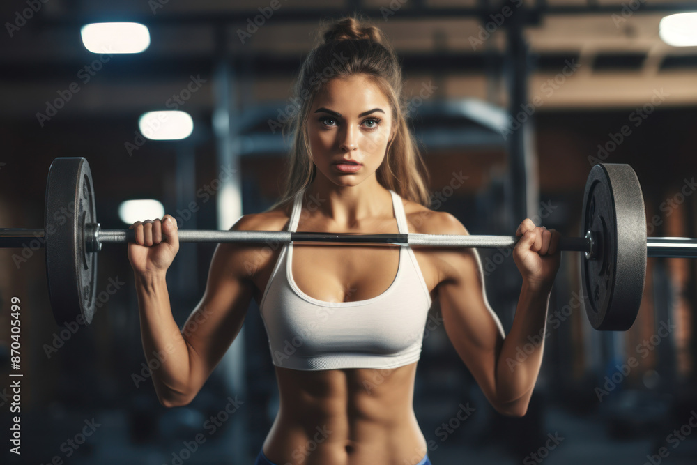 Focused woman lifting weights in gym... Focused woman lifting weights in gym...