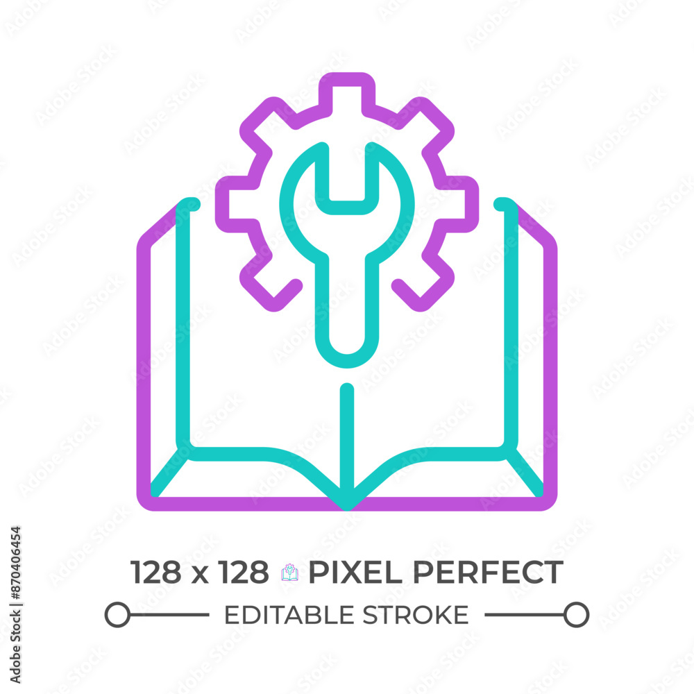Manual two color line icon. Technical instructions. Read knowledge base. FAQ. System settings guidebook bicolor outline symbol. Duotone linear pictogram. Isolated illustration. Editable stroke Manual two color line icon. Technical instructions. Read knowledge base. FAQ. System settings guidebook bicolor outline symbol. Duotone linear pictogram. Isolated illustration. Editable stroke
