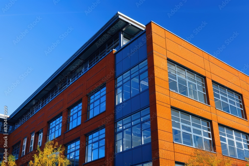 Modern Campus Buildings. School Exterior Facades in Blue Sky Setting Modern Campus Buildings. School Exterior Facades in Blue Sky Setting