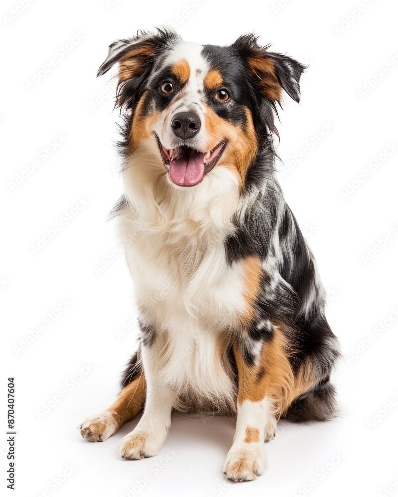 Vertical Dog: Australian Shepherd Sitting in Studio Shot Against White Background Vertical Dog: Australian Shepherd Sitting in Studio Shot Against White Background