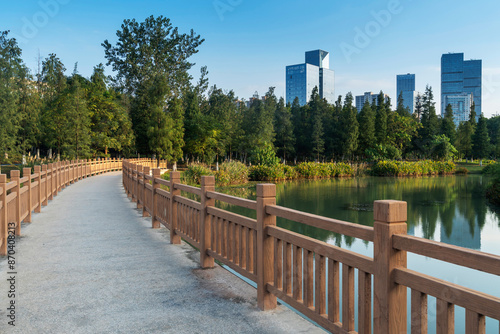 spring park and modern city