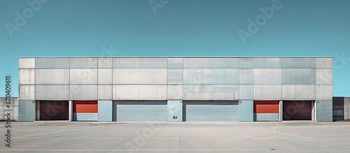 Front view of an industrial building with a clear space for text or images. Copy space image. Place for adding text and design