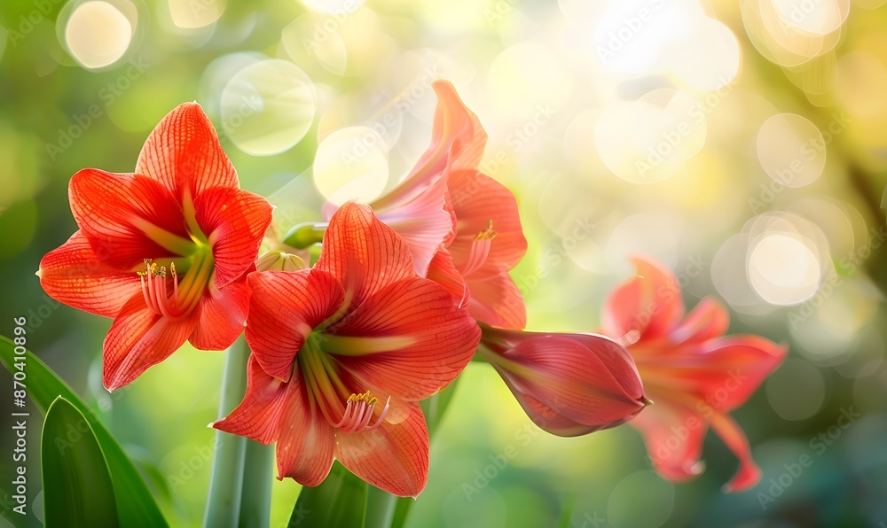 Garden with beautiful Amaryllis flowers, Generative AI Garden with beautiful Amaryllis flowers, Generative AI