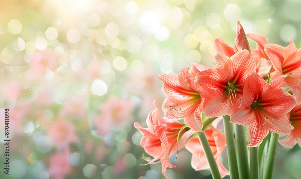 Garden with beautiful Amaryllis flowers, Generative AI Garden with beautiful Amaryllis flowers, Generative AI
