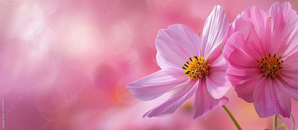 Close-up photograph of a decorative pink garden flower Cosmos Bipinnatus, also known as Cosmea Bipinnata and Mexican Aster, with copy space image. Close-up photograph of a decorative pink garden flower Cosmos Bipinnatus, also known as Cosmea Bipinnata and Mexican Aster, with copy space image.