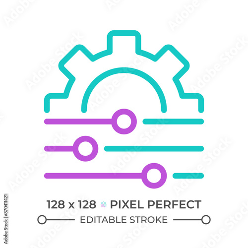 Adjustment two color line icon. Personal changes. System regulation. Switch level. Customization and alignment bicolor outline symbol. Duotone linear pictogram. Isolated illustration. Editable stroke