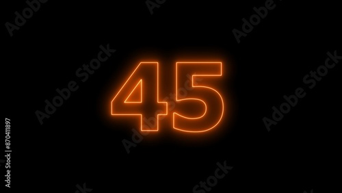 Neon digital number forty-five with alpha channel, neon sign illustration.