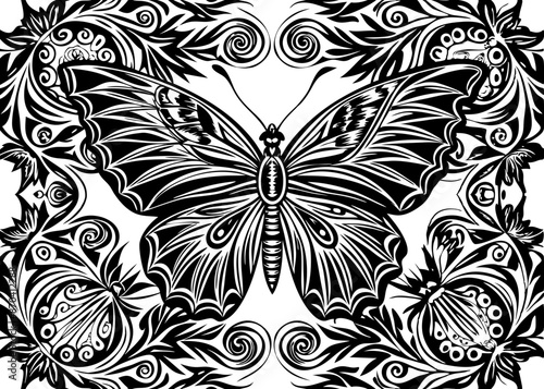 seamless design of butterfly and mandala ornament
