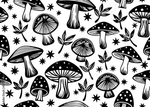 seamless pattern design from mushrooms for tumbler laser