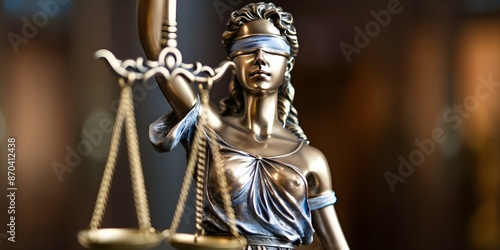 Themis statue with closed eyes holding metal scales of justice. Concept Law and Justice, Themis Statue, Blindfolded, Scales of Justice, Symbolism © Ян Заболотний