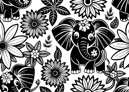 seamless pattern design of elephants and flowers for tumbler laser