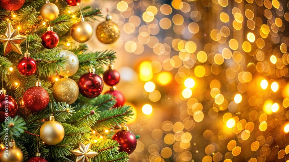 Merry Christmas and Happy New Year. Festive bright beautiful background. Decorated Christmas tree on blurred background. de-focused lights, gold bokeh, no text Merry Christmas and Happy New Year. Festive bright beautiful background. Decorated Christmas tree on blurred background. de-focused lights, gold bokeh, no text