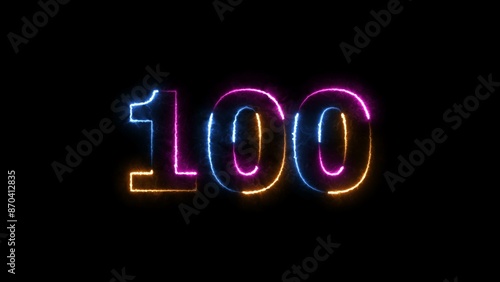 Neon digital number one hundred with alpha channel, neon sign illustration.