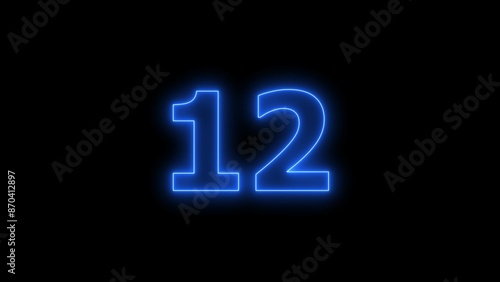 Neon digital number twelve with alpha channel, neon sign illustration.