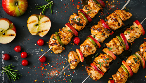 Wallpaper Mural Chicken skewers with slices of apples and chili. Top view Torontodigital.ca
