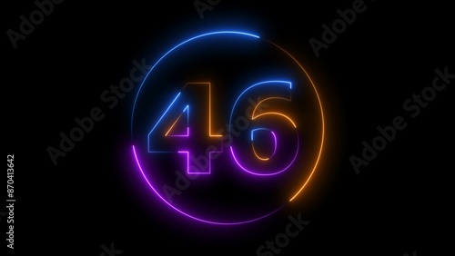 Neon digital number forty-six with alpha channel, neon sign illustration.