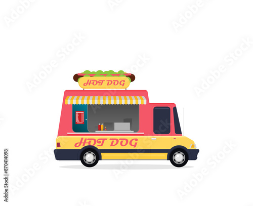 Street food van. Fast food delivery in flat style isolated on color background