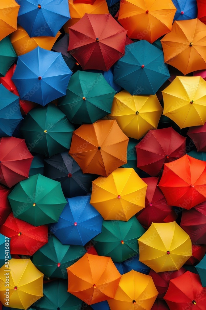 A vibrant collection of colorful umbrellas arranged together in a visually appealing pattern, showcasing various hues and textures. A vibrant collection of colorful umbrellas arranged together in a visually appealing pattern, showcasing various hues and textures.
