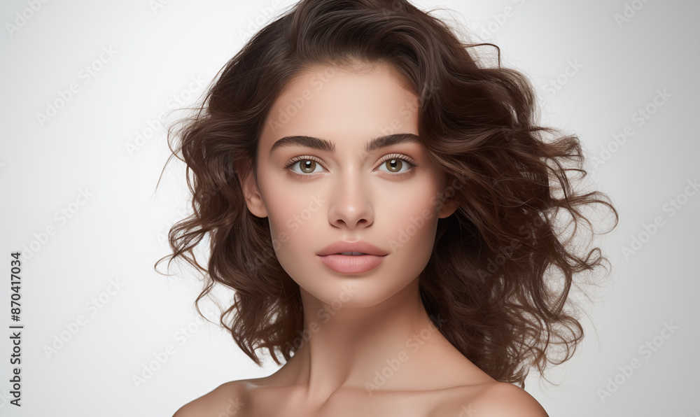 A young woman with radiant skin and makeup that emphasizes natural beauty and skin care, photographed on a white background, is ideal for advertising cosmetics. A young woman with radiant skin and makeup that emphasizes natural beauty and skin care, photographed on a white background, is ideal for advertising cosmetics.
