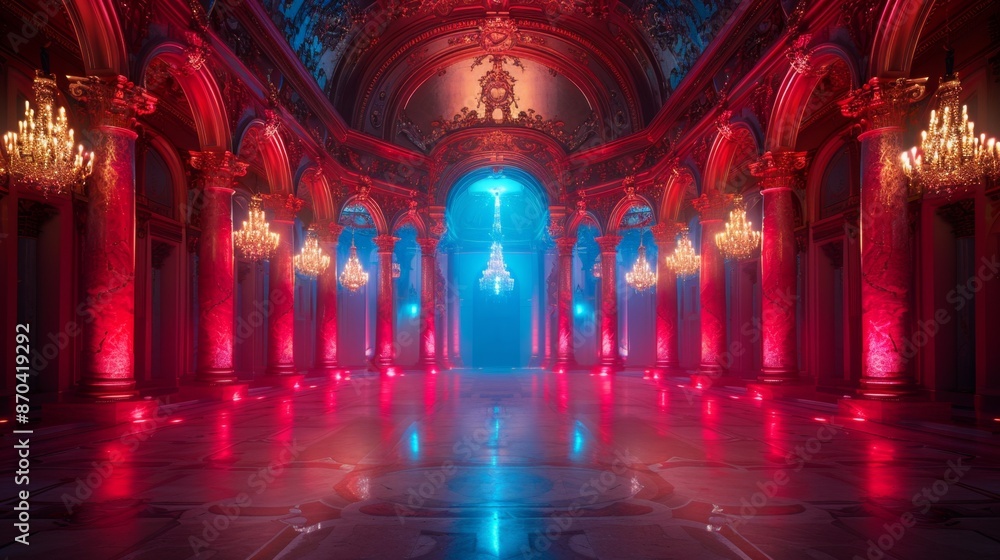 Fototapeta premium Elegant Baroque Hall with Vibrant Lighting - Generative AI