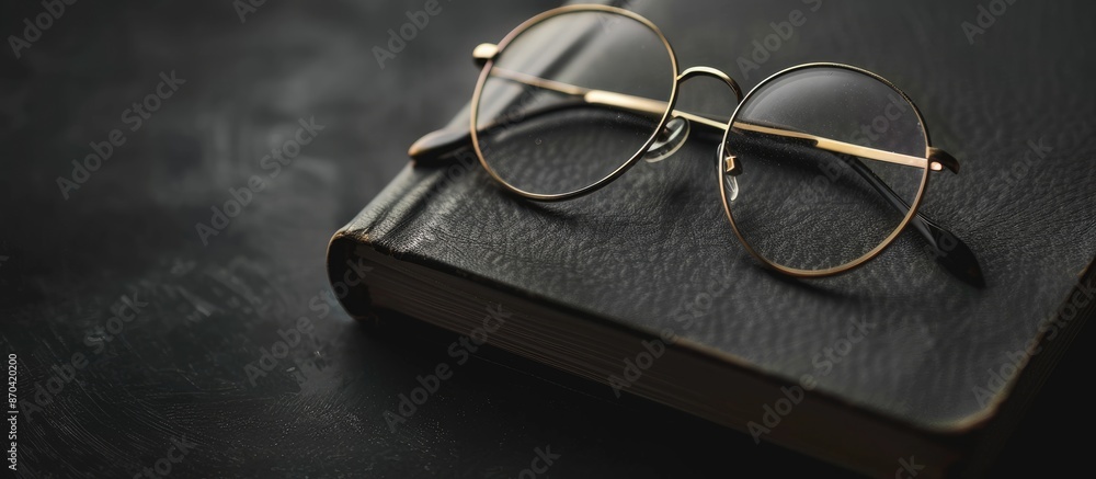 Eyeglasses on black notebook with copy space image. Eyeglasses on black notebook with copy space image.