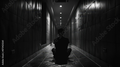 A man in dark corridor