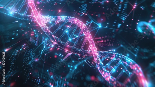 Glowing DNA Strand in Futuristic Digital Space