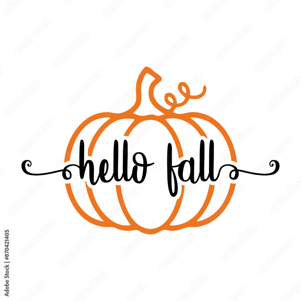 Hello Fall Letras Logo con texto manuscrito hello fall en caligrafía sobre calabaza para ...
