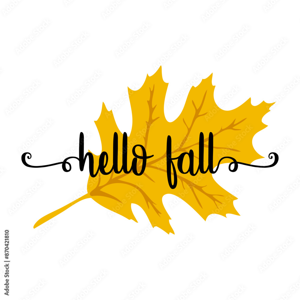 Letrero Fall Vetor de Logo con texto manuscrito hello fall con línea de decoración ...