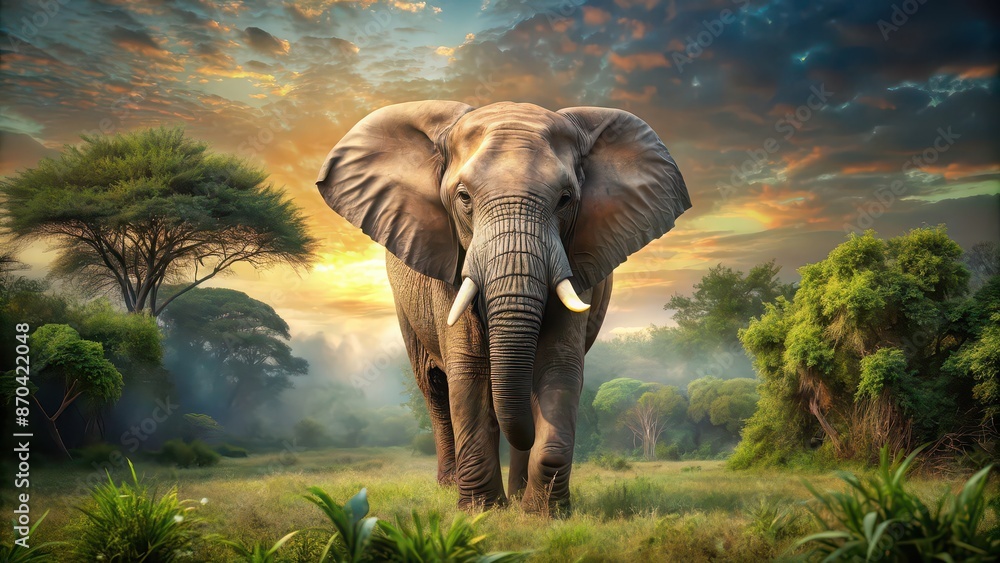 Obraz premium Realistic and detailed of an elephant in a natural setting, elephant, wildlife, African, safari, mammal, trunk, tusks
