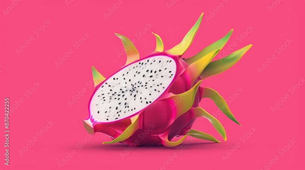 Ripe dragon fruit flat design front view tropical theme animation vivid Ripe dragon fruit flat design front view tropical theme animation vivid