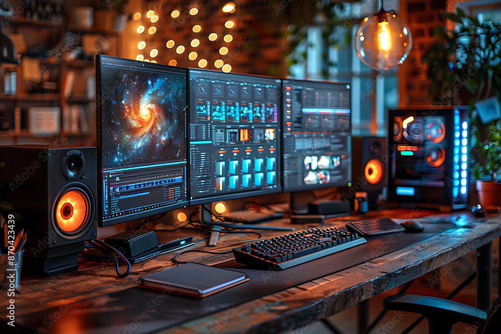 Modern office spaces, remote work setups, and collaborative work environments Modern office spaces, remote work setups, and collaborative work environments