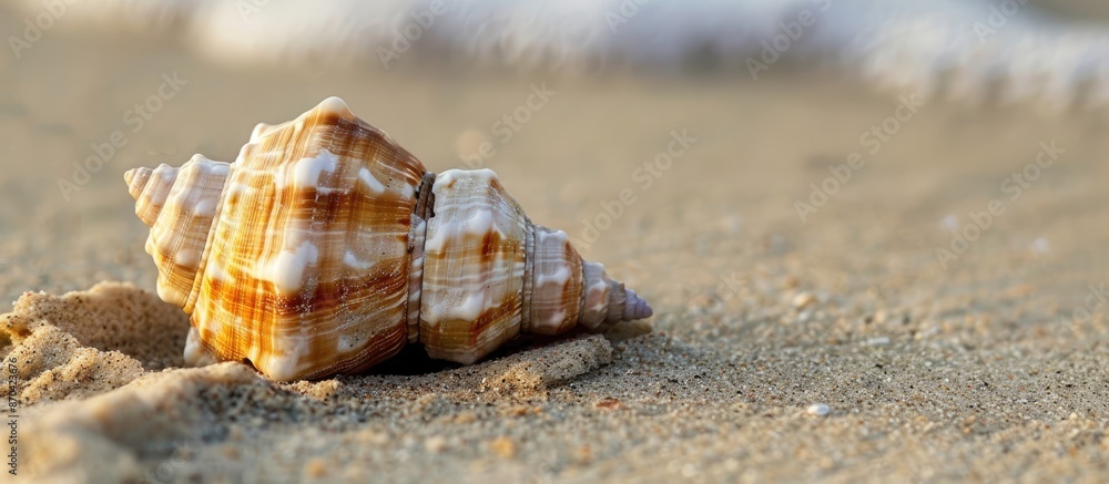 A seashell resting on the sandy shore, with ample copy space image. A seashell resting on the sandy shore, with ample copy space image.