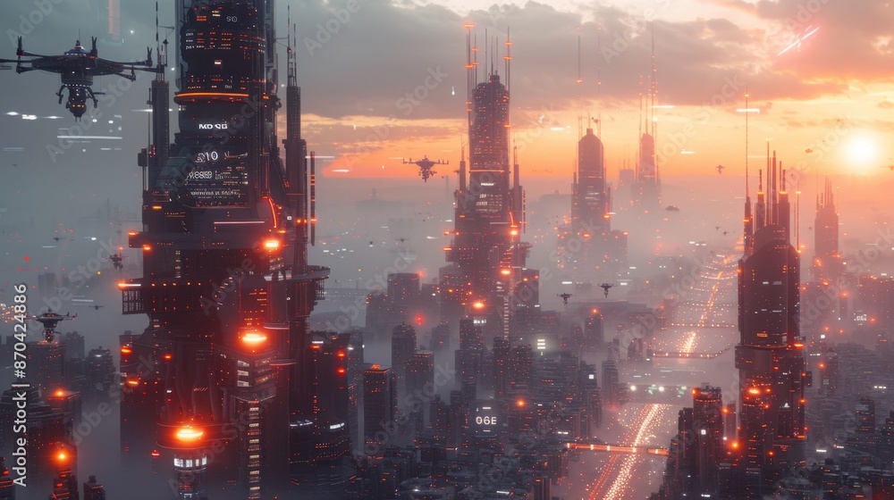 Futuristic Cityscape at Sunset - Generative AI Futuristic Cityscape at Sunset - Generative AI