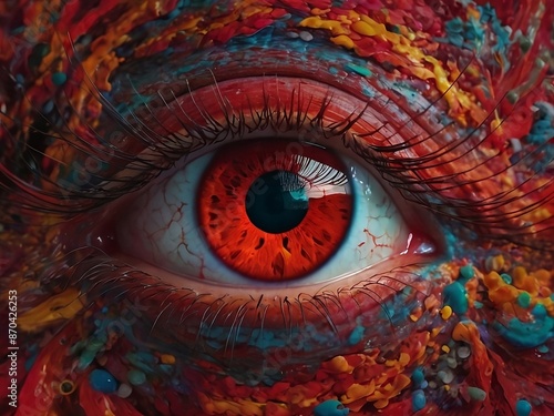 A mesmerizing red eye, glowing with intensity. 